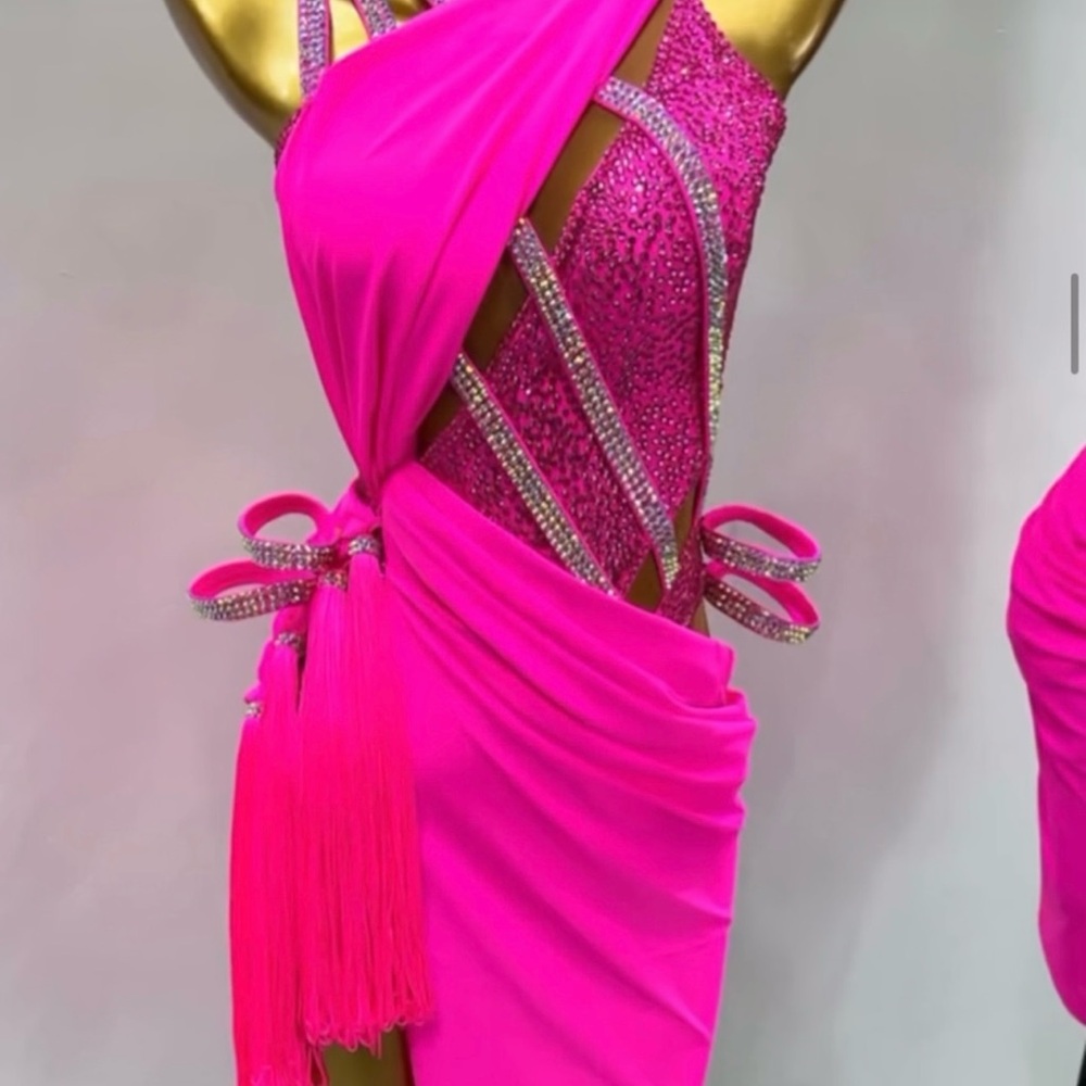 Ballroom dancing dress (Latin)

Vibrant Pink Sequin Dress with Tassels